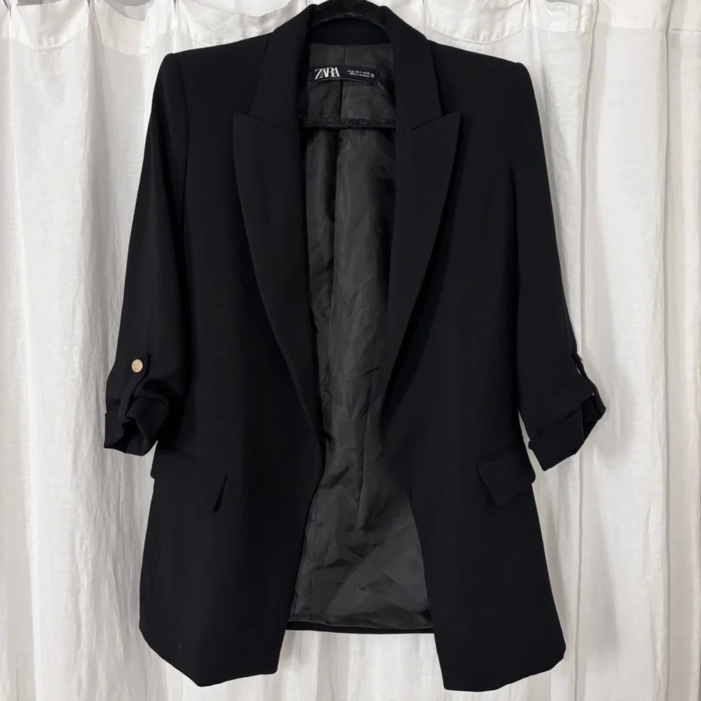 Zara Women's Long 3/4 Slv Black Blazer - Sz Small - Picture 1 of 7